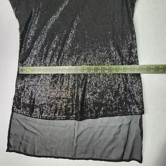 PJK Patterson J Kinkaid Womens Mini Sequined Blouse M Black Sheer Cap Sleeve USA - Picture 11 of 16